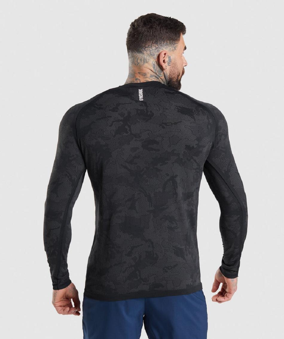 Long Sleeve Gymshark Geo Seamless Hombre Negras Gris | CO 3468VRW